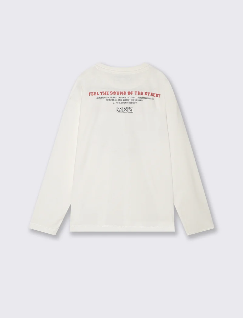 T-shirt in cotone e jersey con stampa - Bianco latte