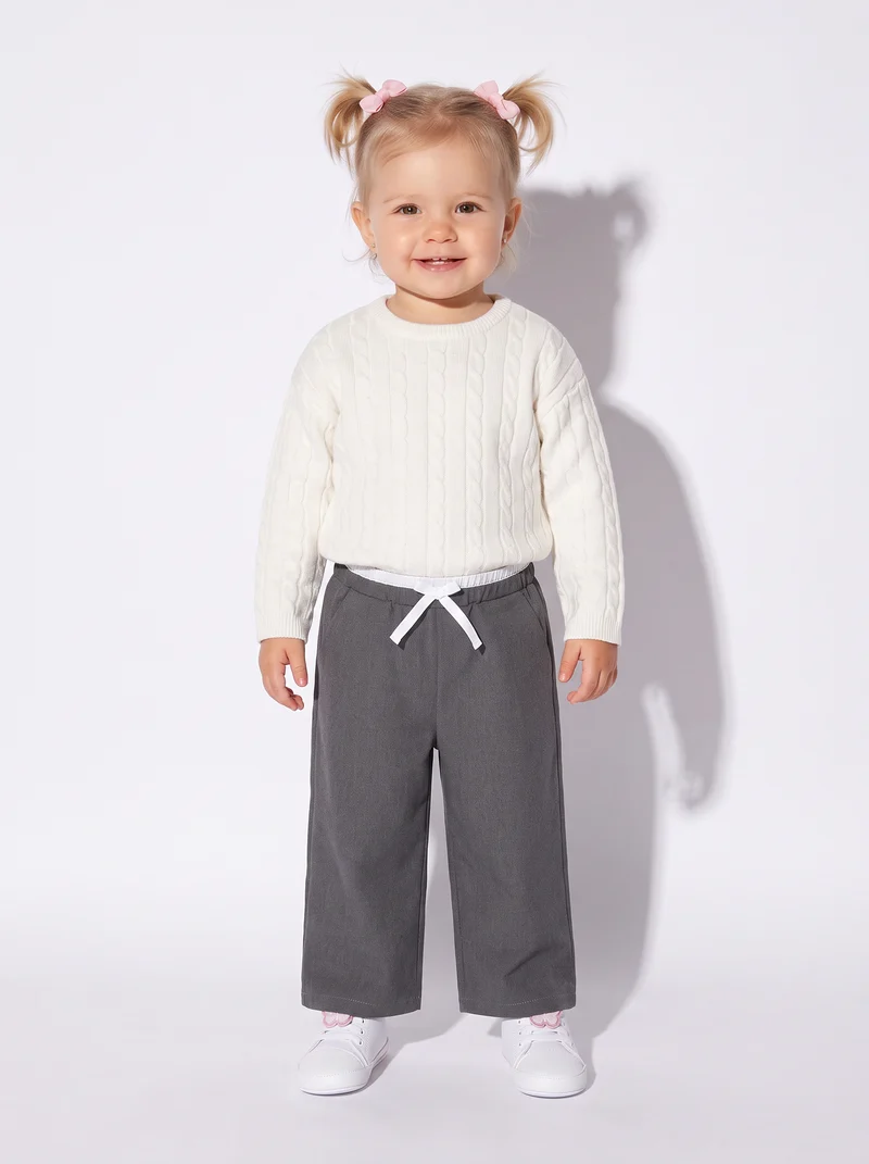 Maglioncino girocollo con trecce trendy - Bianco latte