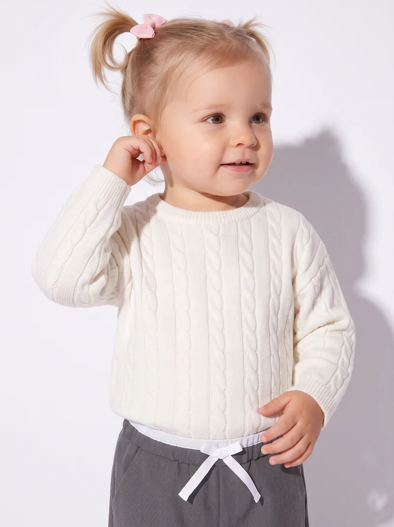 Maglioncino girocollo con trecce trendy - Bianco latte