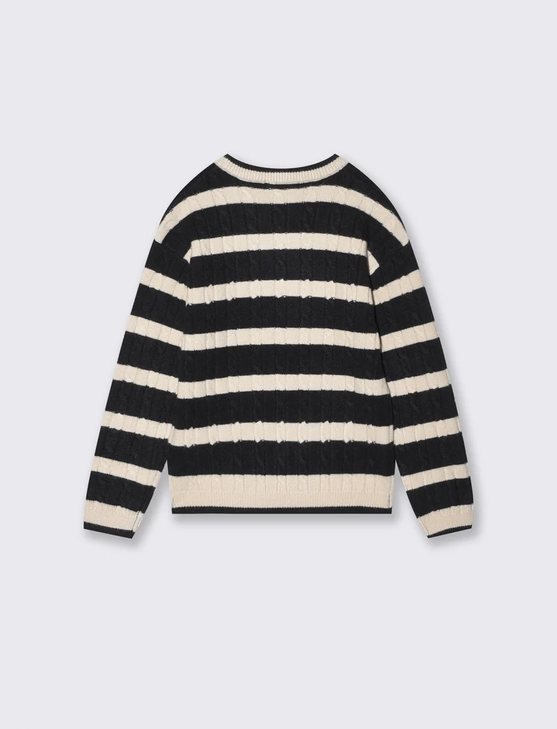 Maglione a righe con trecce verticali - Beige-nero