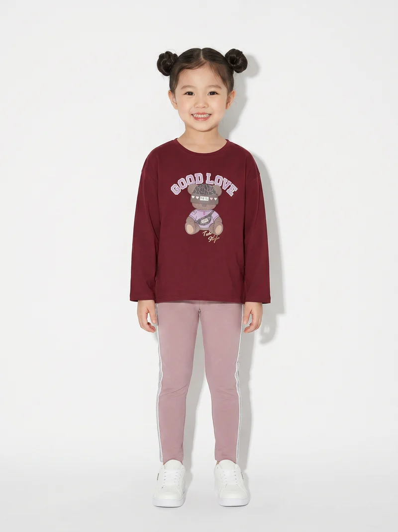 Leggings in cotone con banda lurex laterale - Rosa polvere