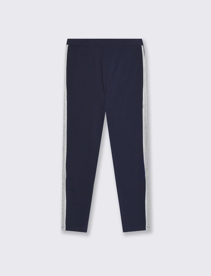 Leggings in cotone con banda lurex laterale - Blu
