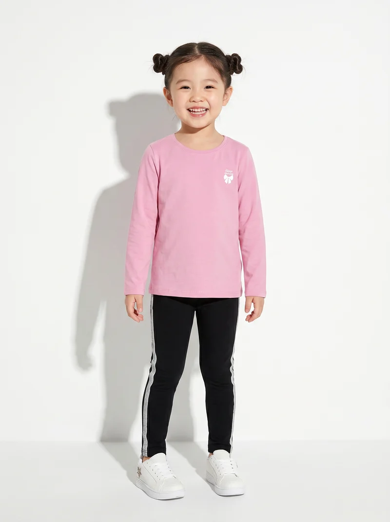 Leggings in cotone con banda lurex laterale - Nero
