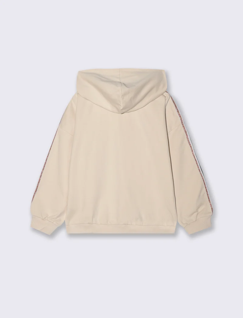 Felpa ampia con nastro metallizzato lucido - Beige