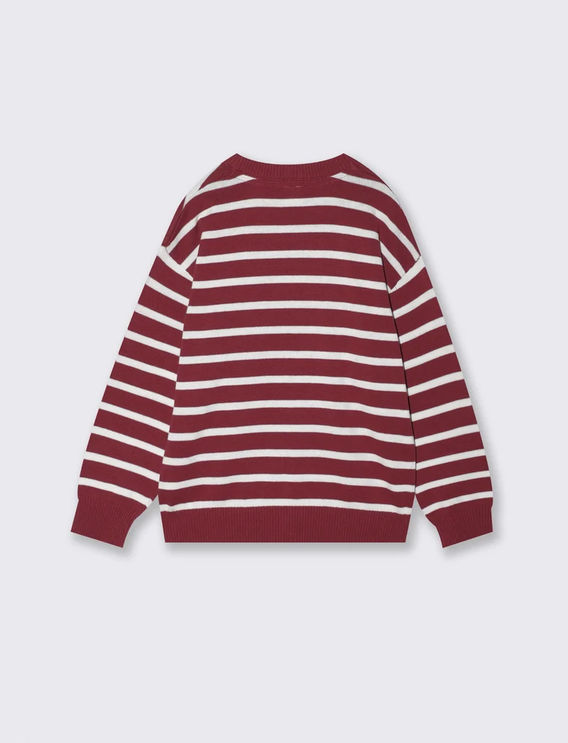 Maglia tricot rigata girocollo e maniche - Bordeaux