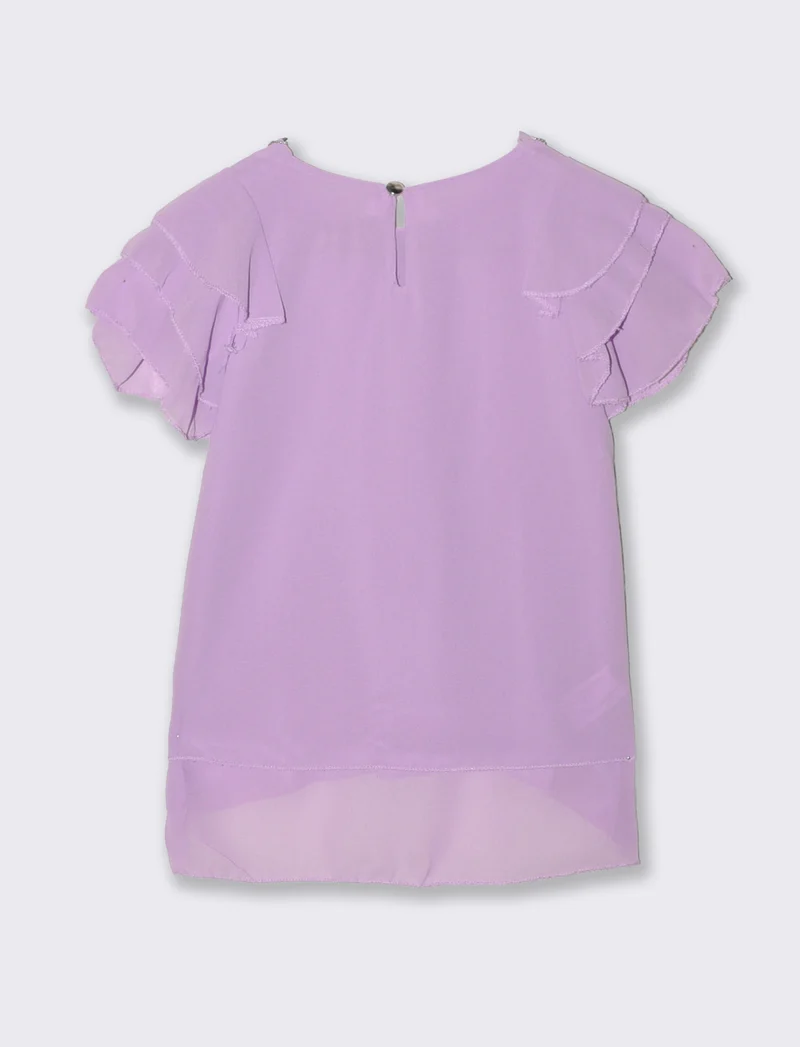 Blusa leggera estiva da bambina con rouches - Lilla