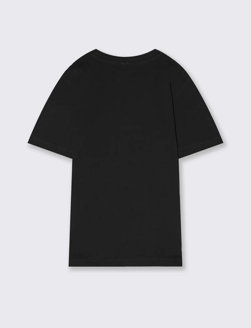 T-shirt mezza manica tinta unita con stampa - Nero