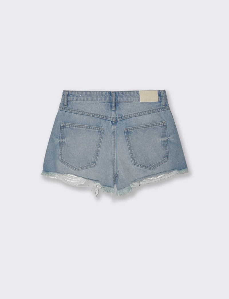 Short in denim a vita alta sfrangiato - Denim chiaro