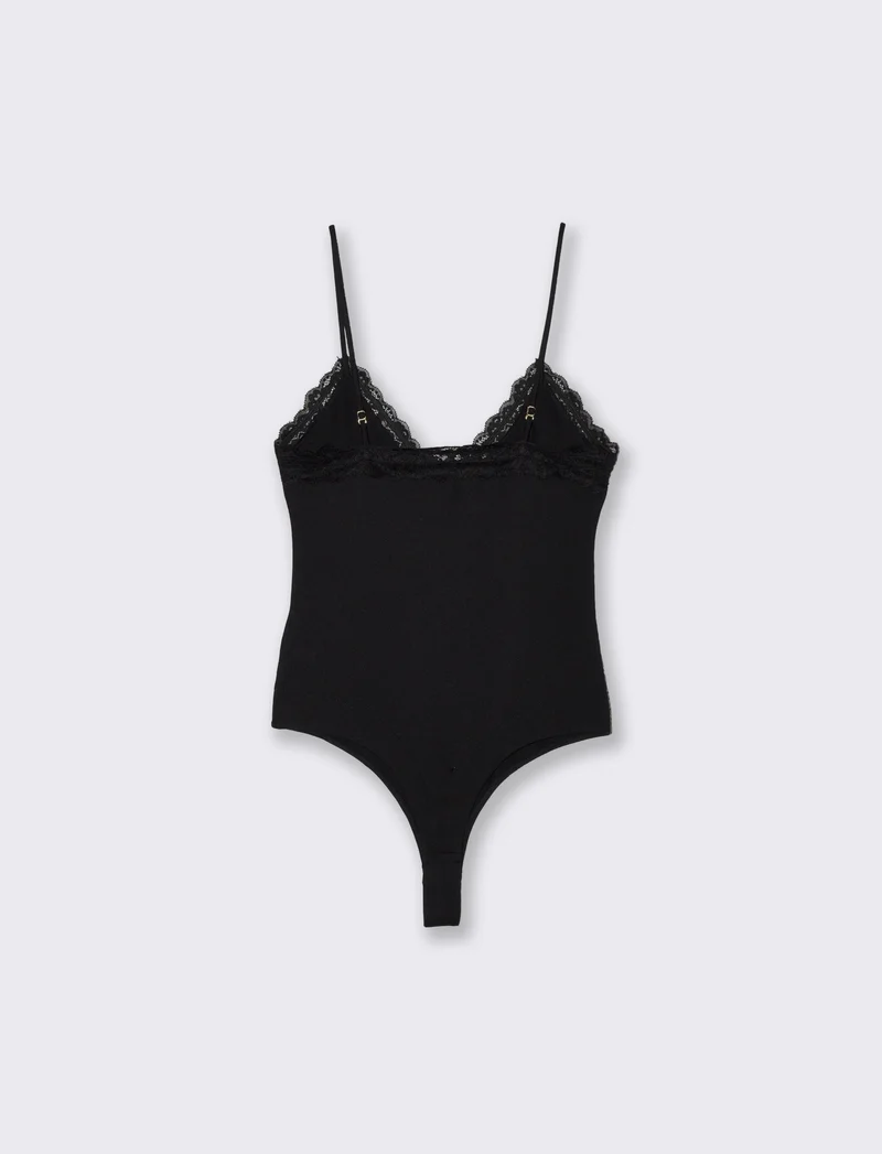 Body a bretelline con pizzo elegante - Nero