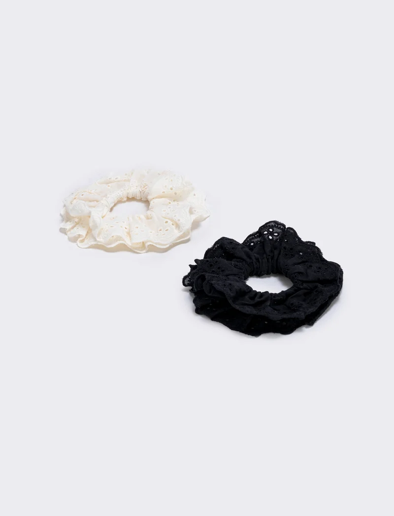 Set 2 elastici in pizzo San Gallo - Nero