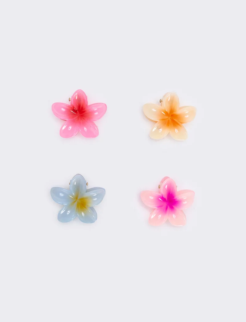 Set 4 pinze con fiore decorativo - Multicolore