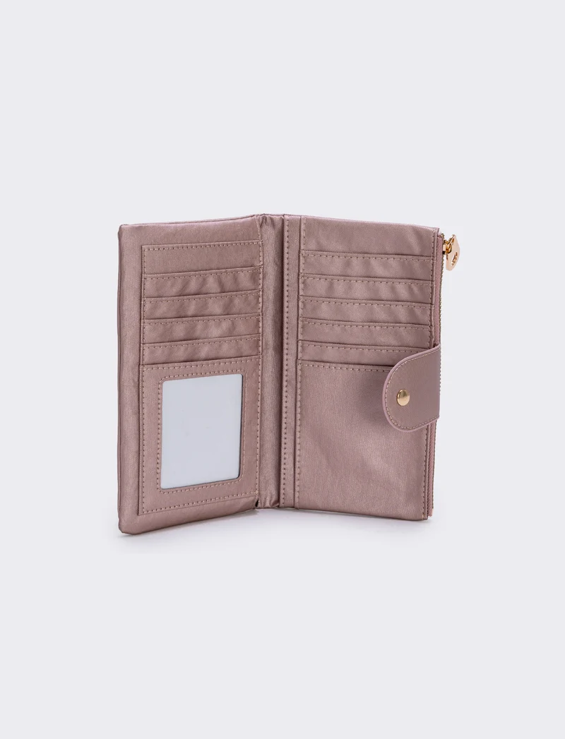 Portafogli grande con zip e bottone - Rosa