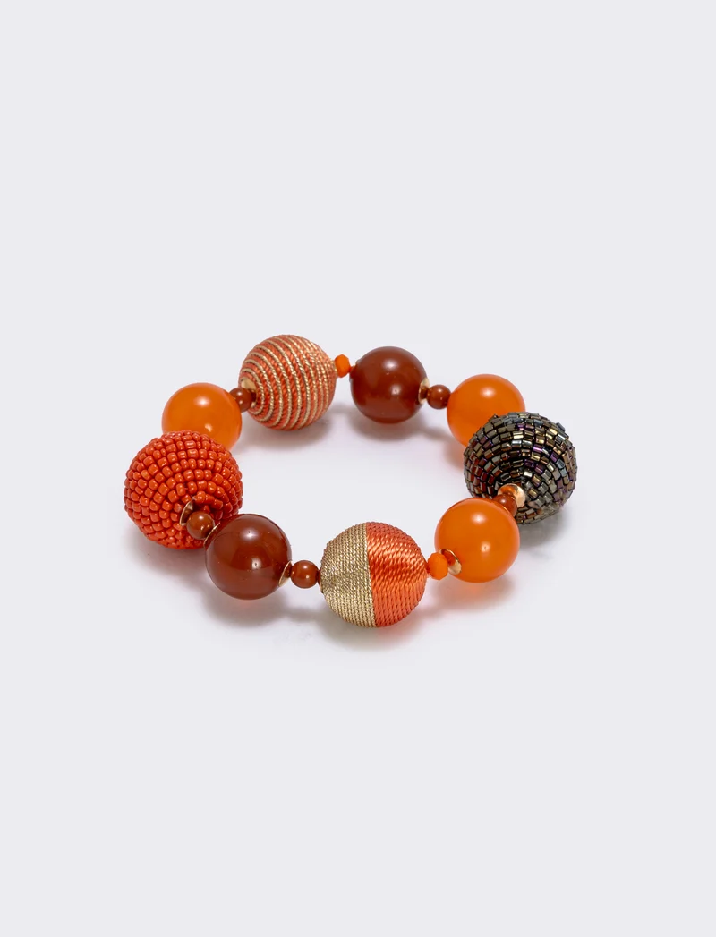 Bracciale elastico con sfere di conteria - Arancio