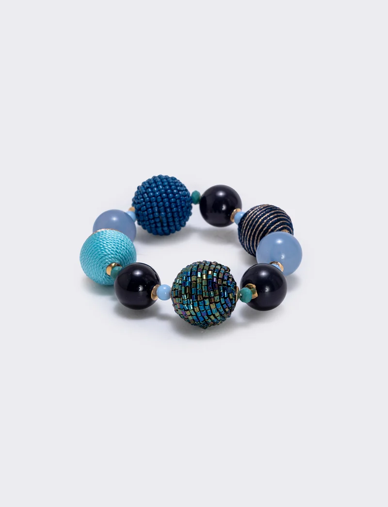 Bracciale elastico con sfere di conteria - Blu