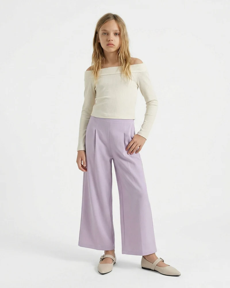 Pantalone gamba ampia per bambina elegante - Viola glicine