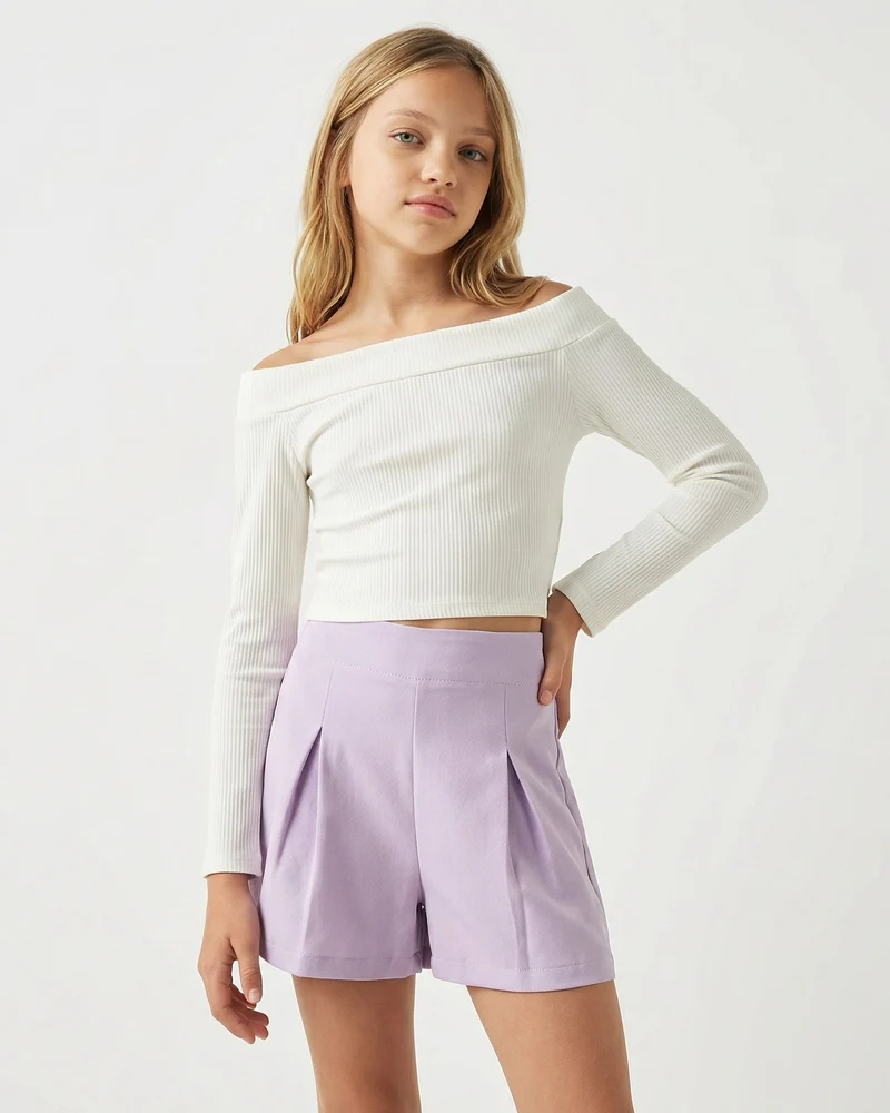 Short da bambina con pinces e bustino - Viola glicine