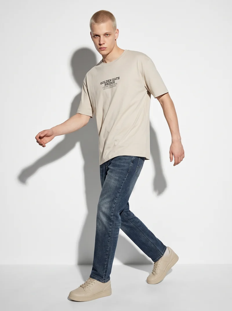 T-shirt cotone con stampa a rilievo - Beige
