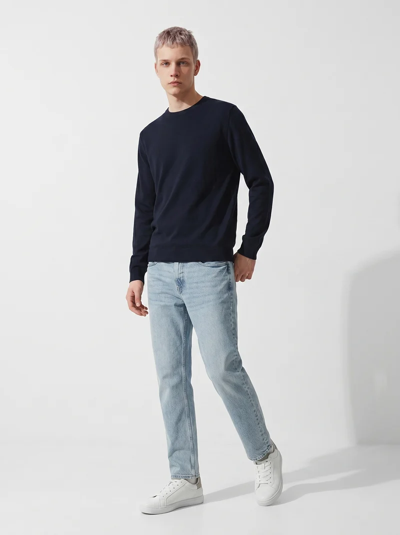 Maglia girocollo in puro cotone premium - Blu