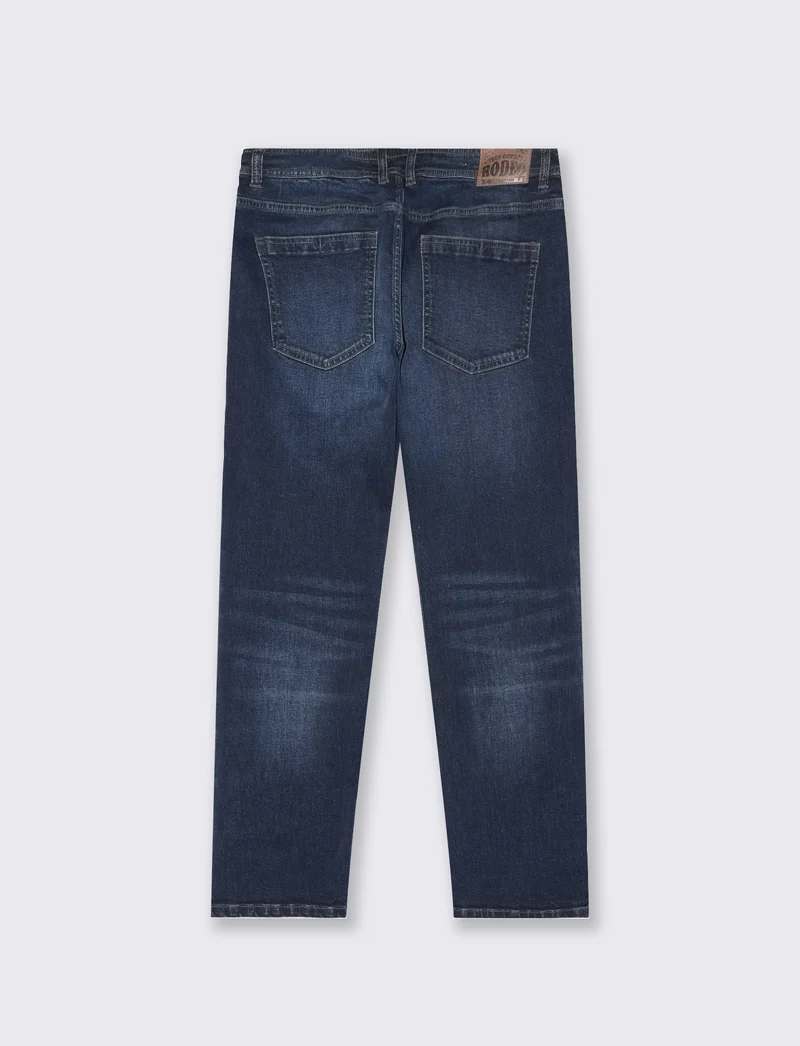 Jeans Slim Fit Blu Scuro Effetto Slavato - DENIM SCURO