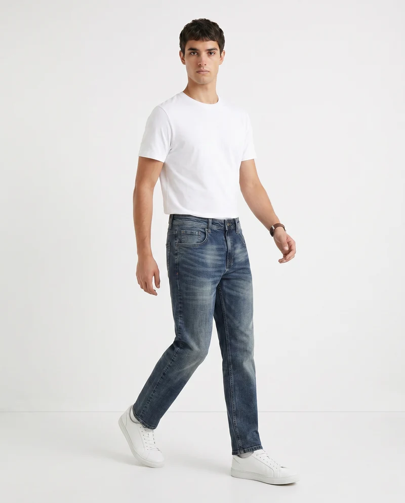 Jeans slim fit blu medio effetto slavato - Denim