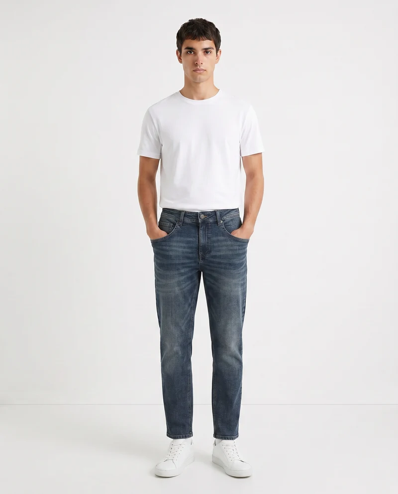 Jeans slim fit blu medio effetto slavato - Denim