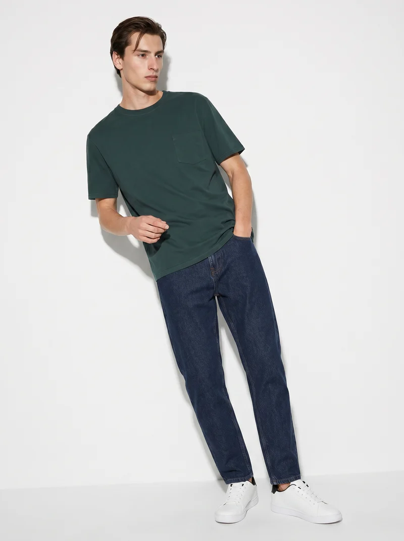 T-shirt basic girocollo con tasca - Verde scuro