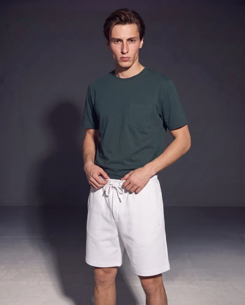 T-shirt basic girocollo con tasca - Verde scuro
