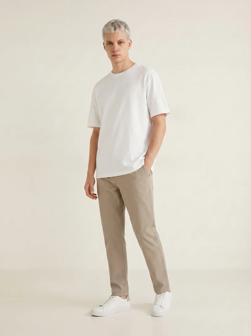 Pantaloni Chino Regular Fit in Cotone - Beige