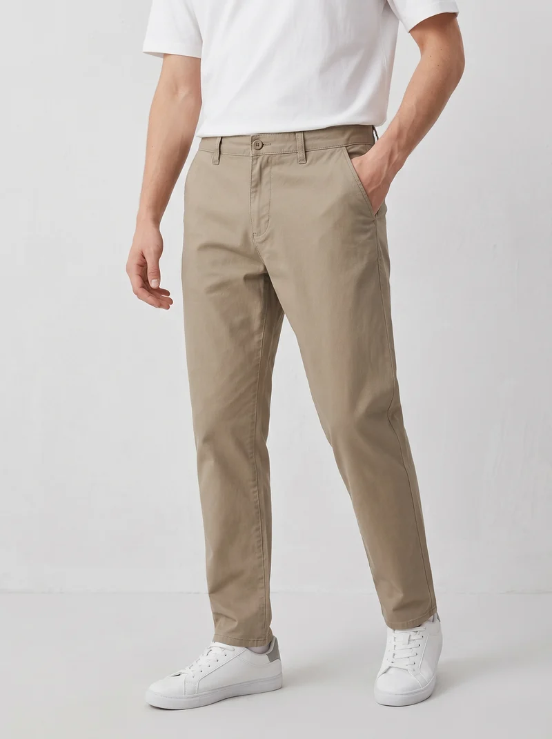 Pantaloni Chino Regular Fit in Cotone - Beige