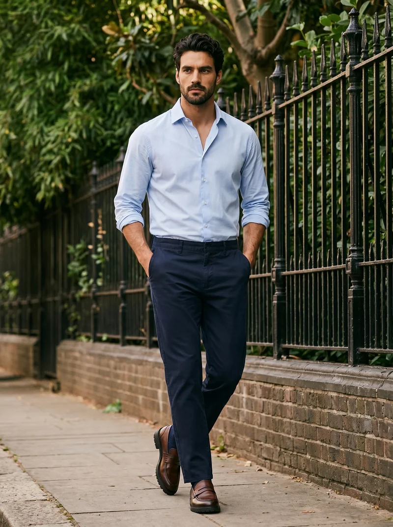 Pantaloni Regular Fit 5 Tasche Twill - Blu