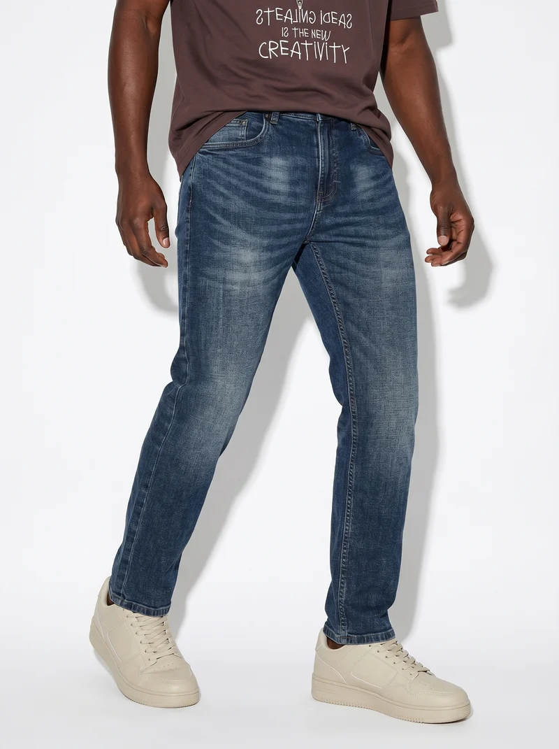 Jeans regular fit blu scuro effetto slavato - DENIM SCURO