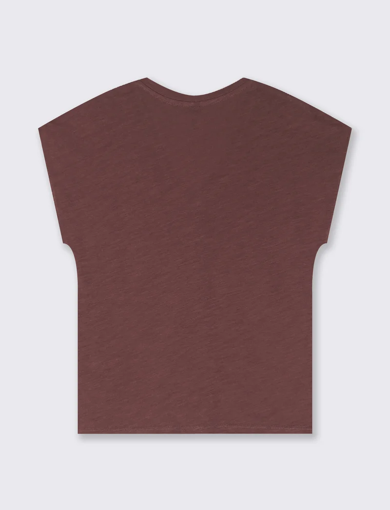 T-Shirt Basica in Cotone con Scollo a V - Rosso amarena
