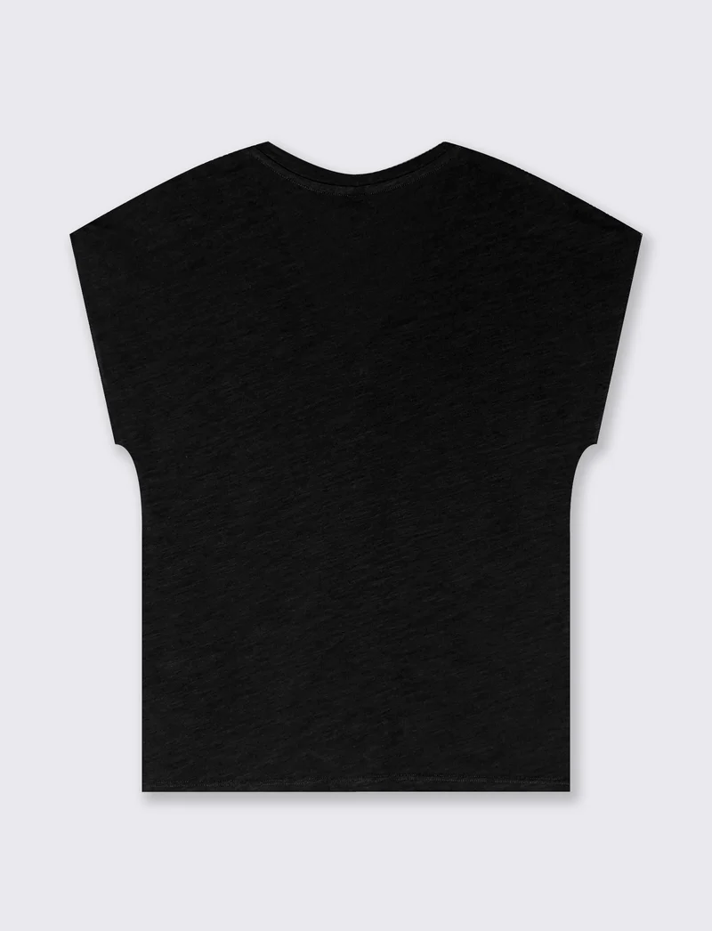 T-Shirt Basica in Cotone con Scollo a V - Nero