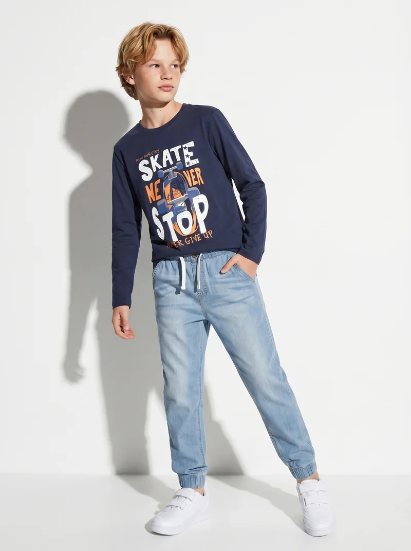 Felpa Basic con Cappuccio e Stampa - Blu