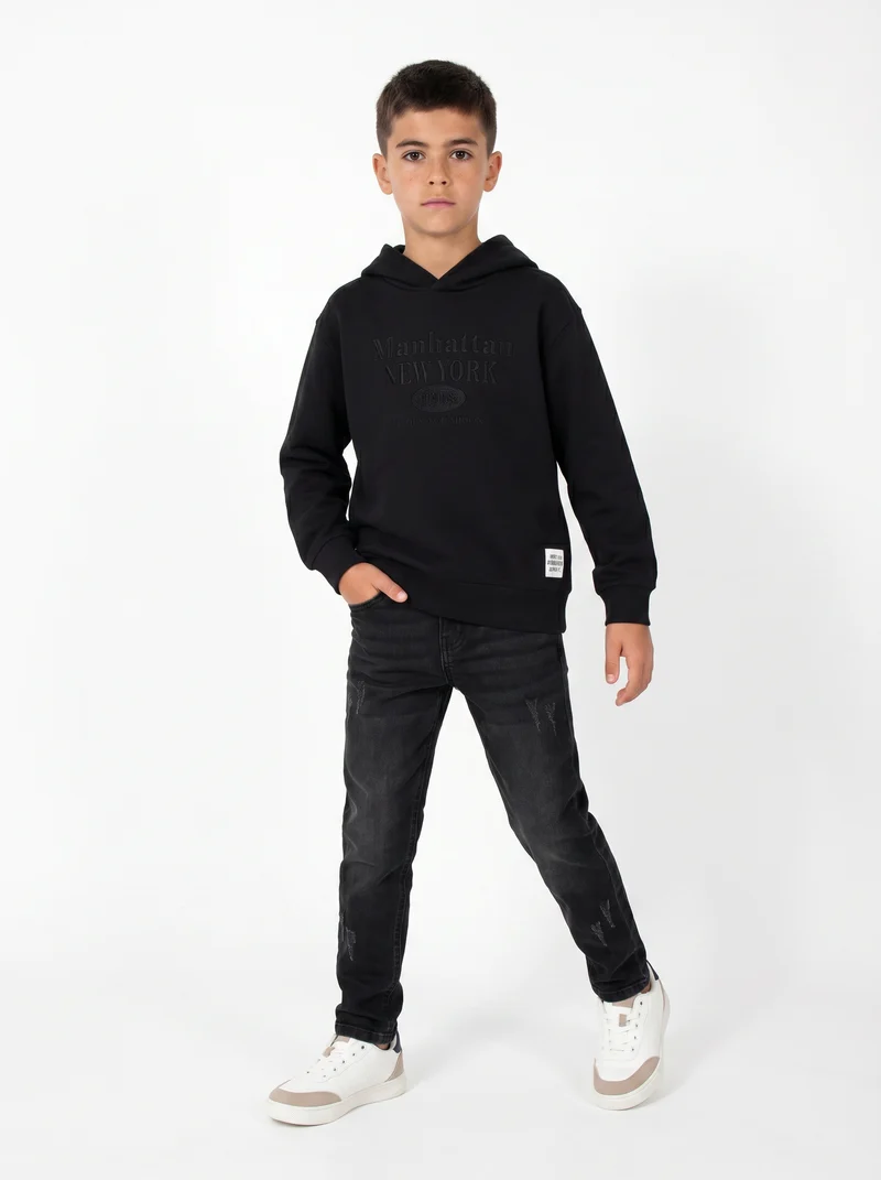 Felpa in cotone con ricamo frontale - Nero