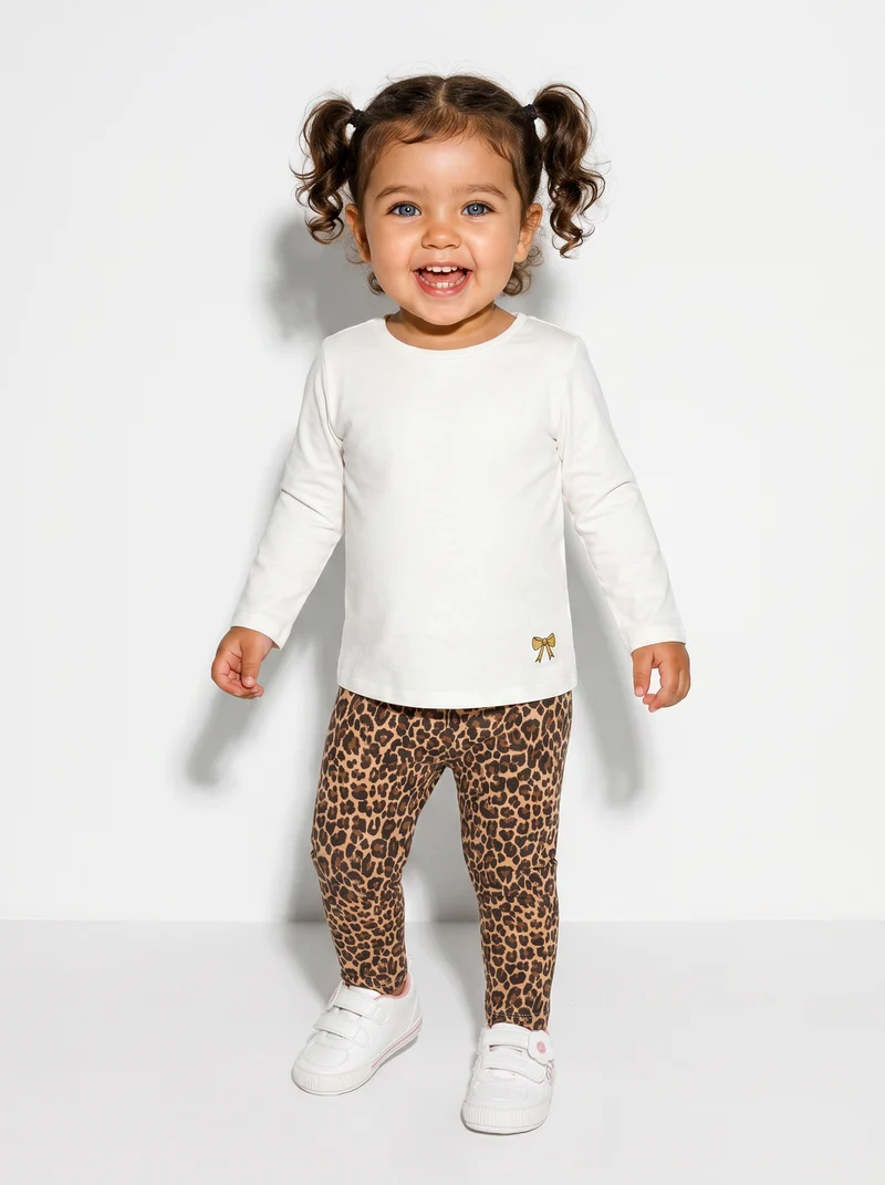 Leggings in cotone elasticizzato e fantasia - Leopardato