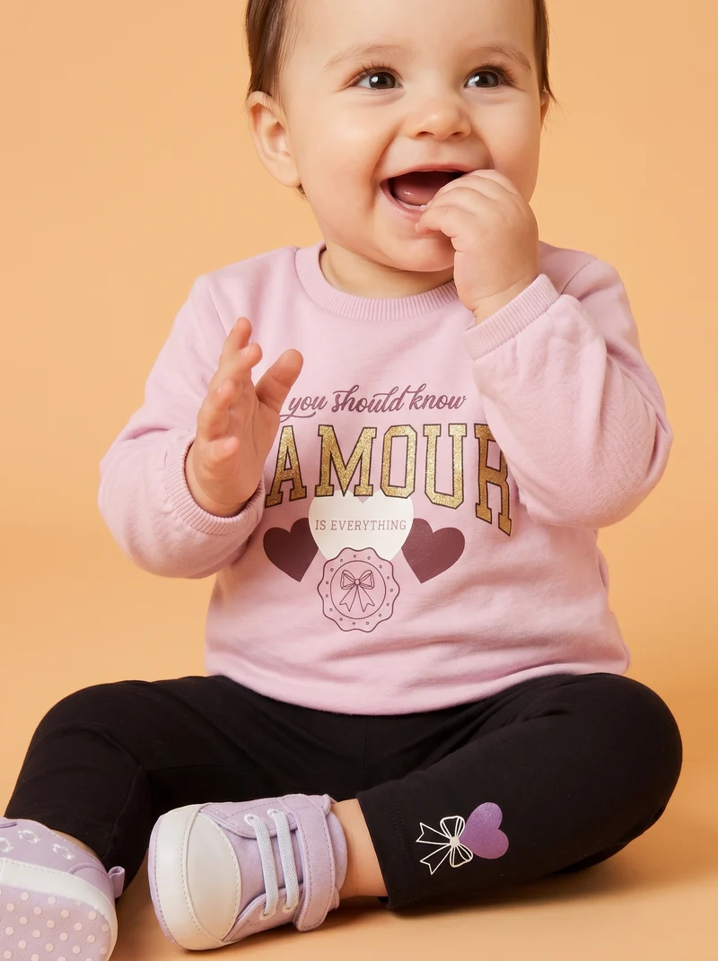 Completo maglia e leggins in jersey cotone - Rosa polvere