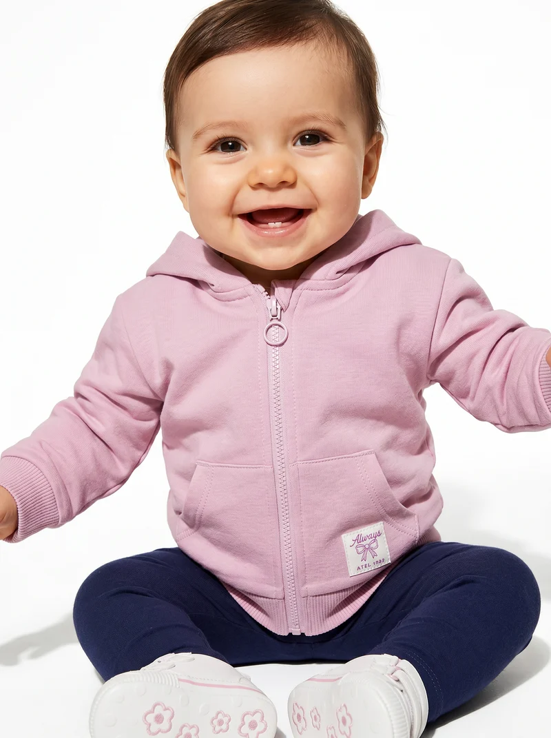 Felpa con cappuccio e zip versatile - Rosa polvere