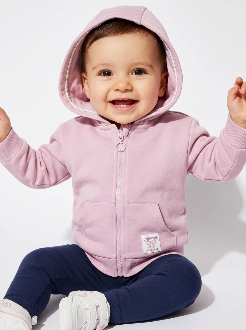Felpa con cappuccio e zip versatile - Rosa polvere