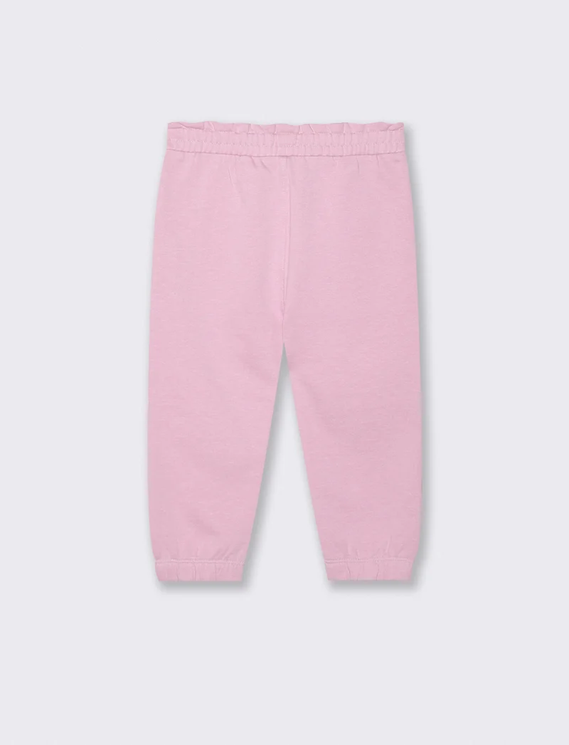 Jogger in cotone con fiocco e patch - Rosa polvere
