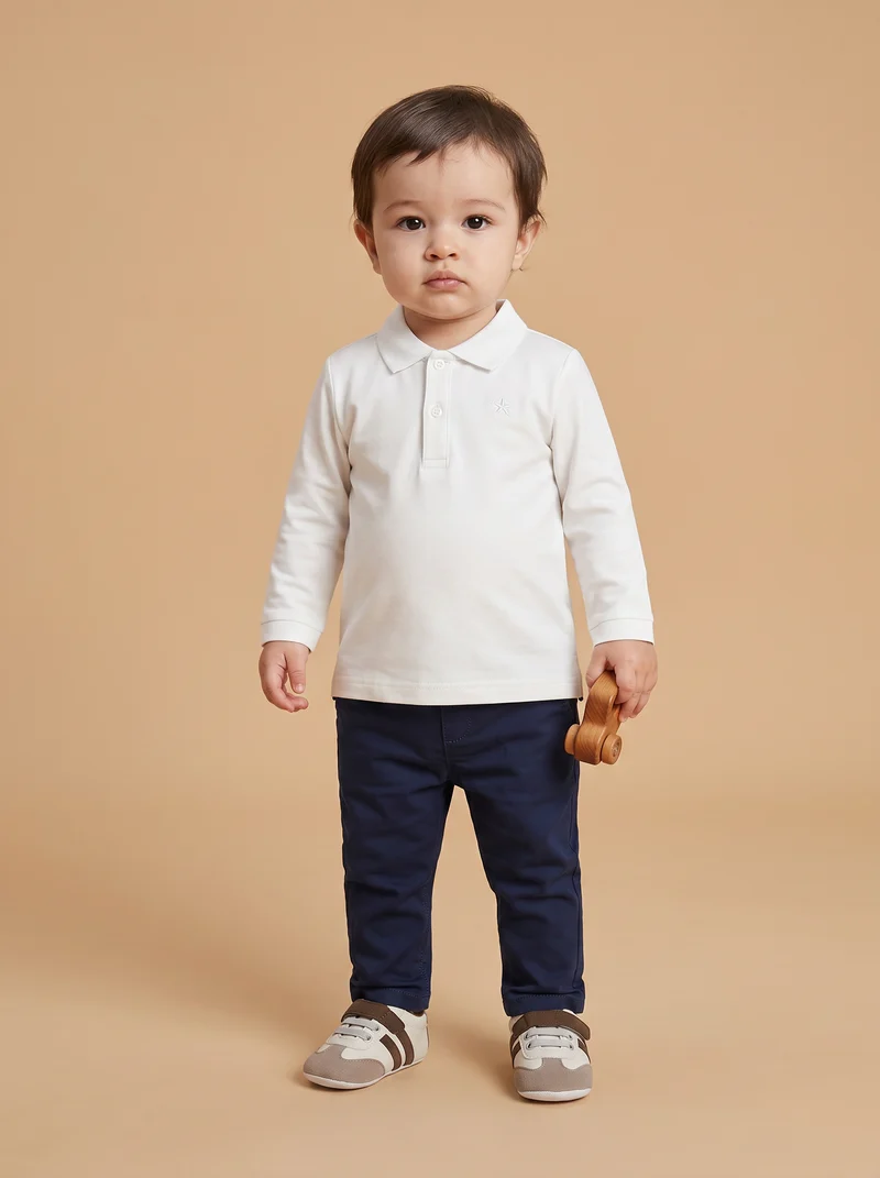 Polo in cotone con ricamo e inserti - Bianco latte