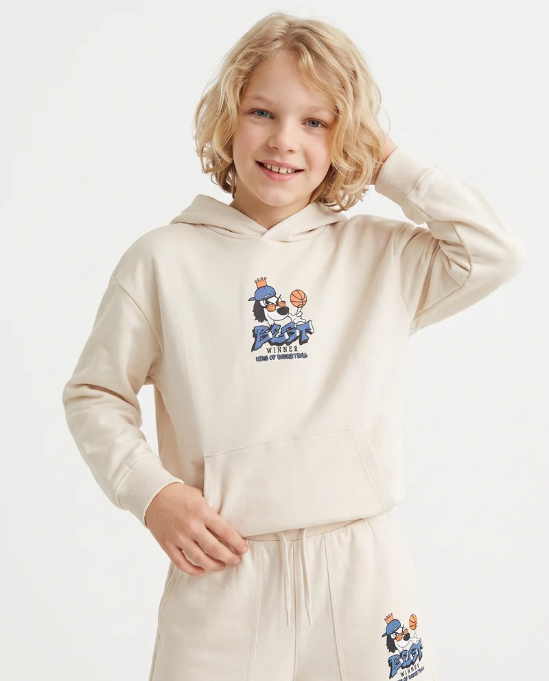Felpa con cappuccio in cotone morbido - Beige