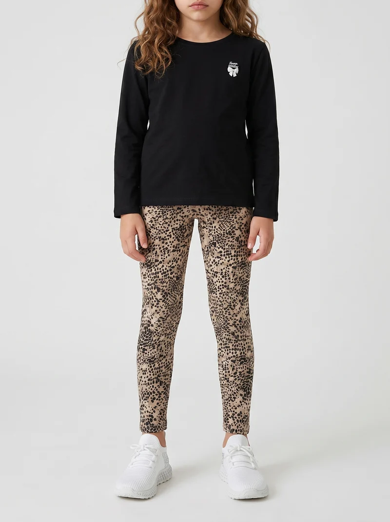 Leggings elasticizzati in cotone per bambina - Leopardato