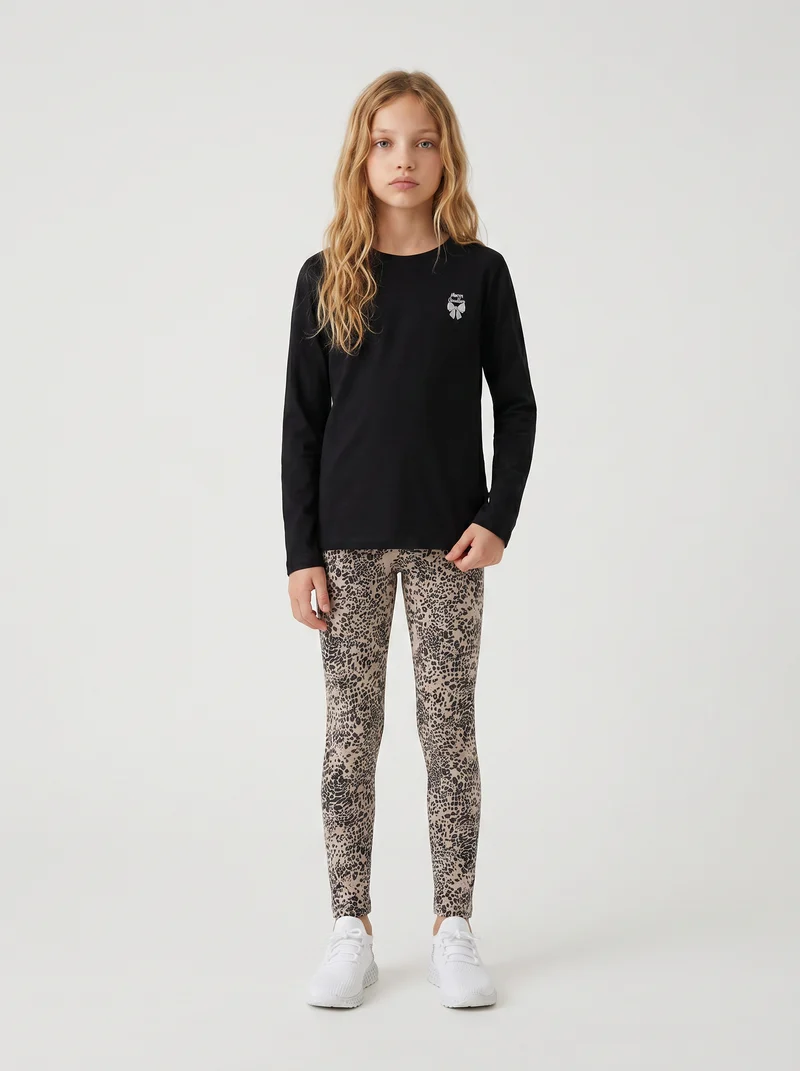 Leggings elasticizzati in cotone per bambina - Leopardato