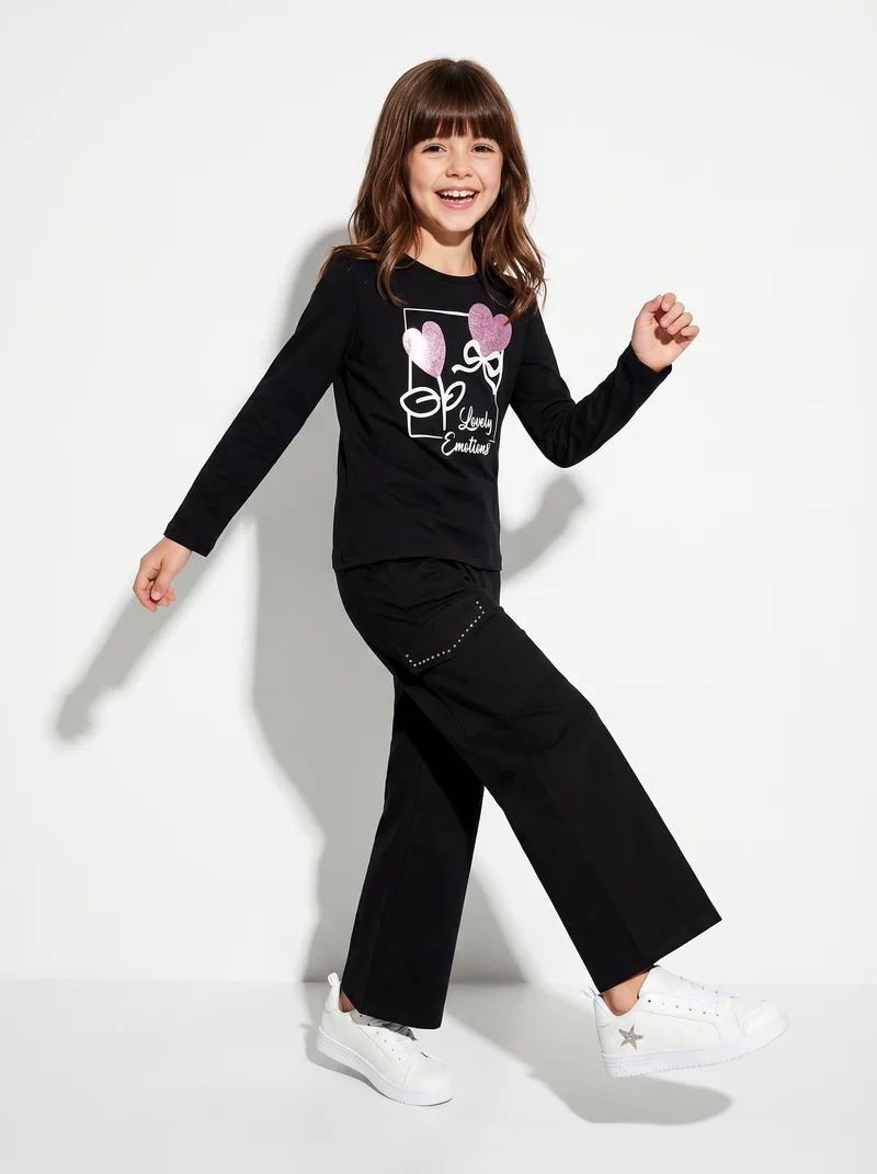 Maglietta manica lunga colorata per bambina - Nero