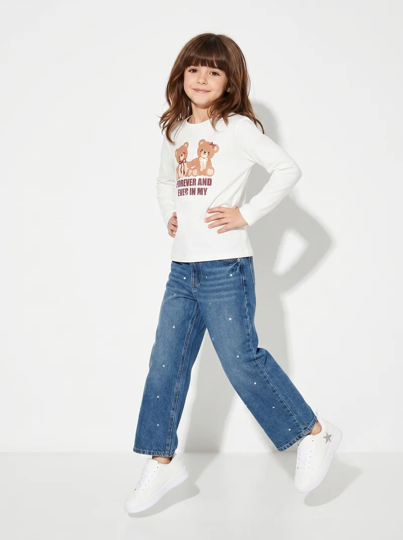 Maglietta manica lunga colorata per bambina - Bianco latte