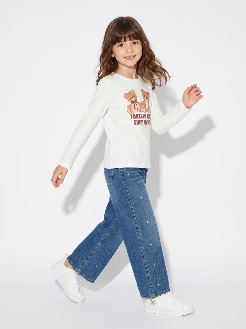 Maglietta manica lunga colorata per bambina - Bianco latte