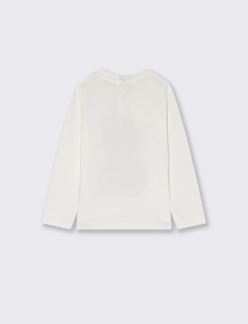 T-shirt manica lunga con stampa colorata - Bianco latte