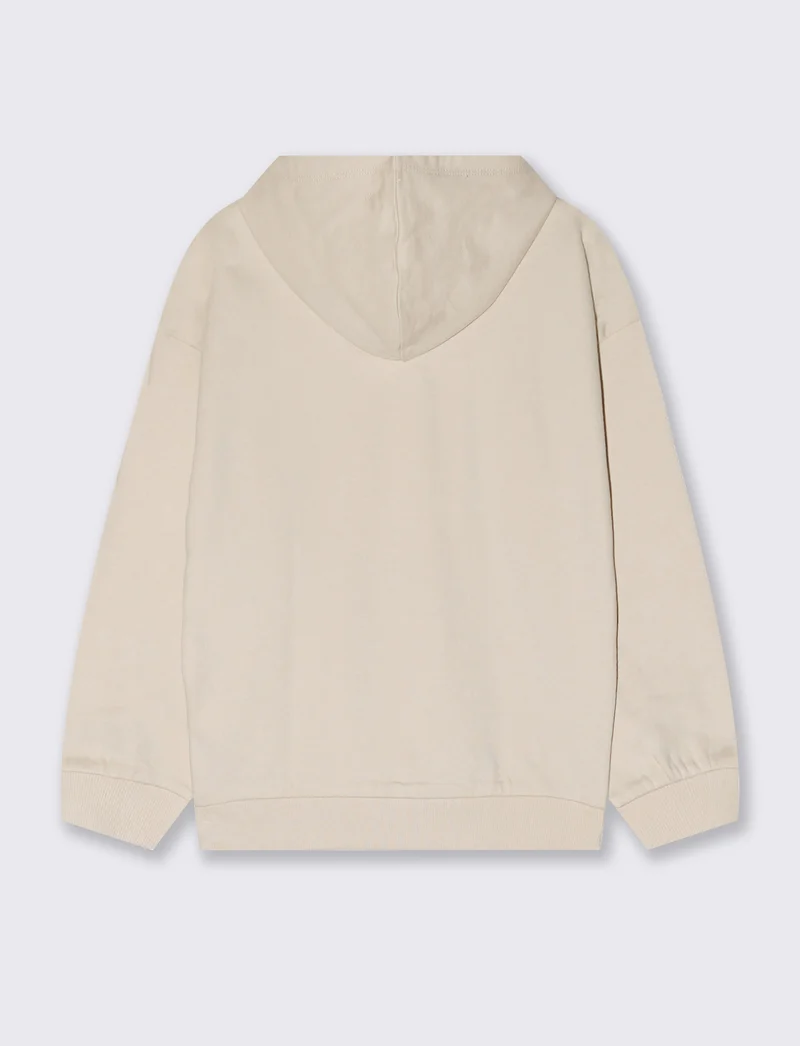 Felpa in cotone con cappuccio e stampa - Beige