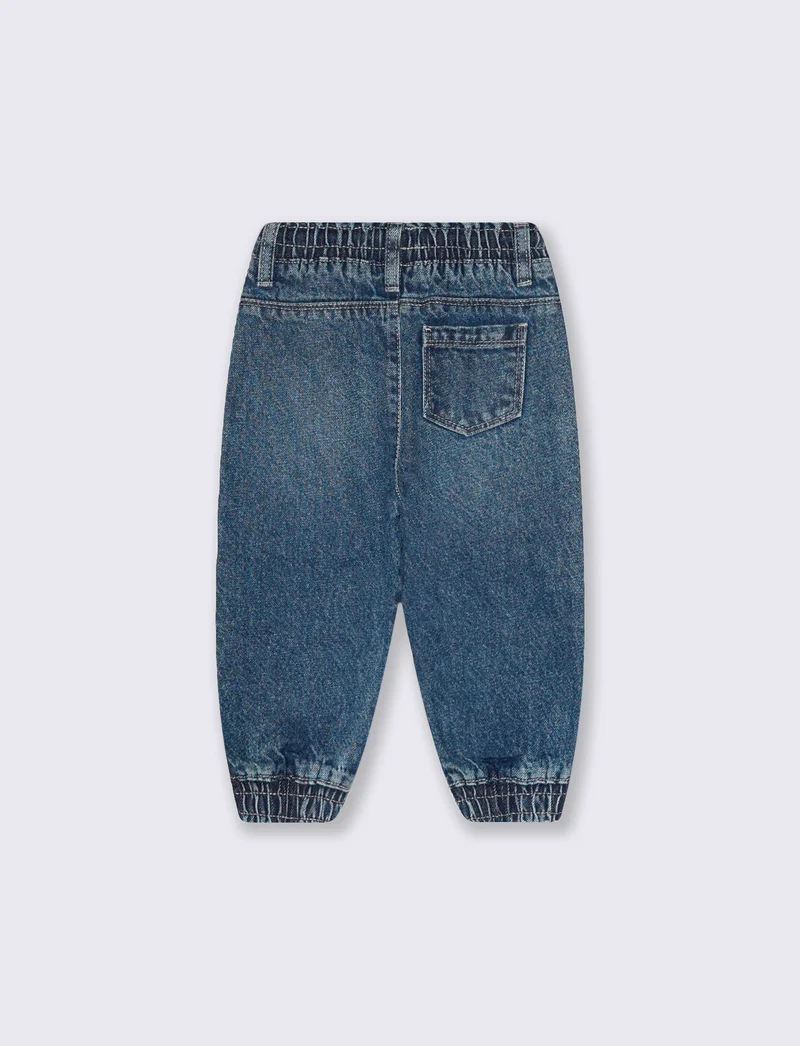 Jeans in denim con coulisse e patch - Denim
